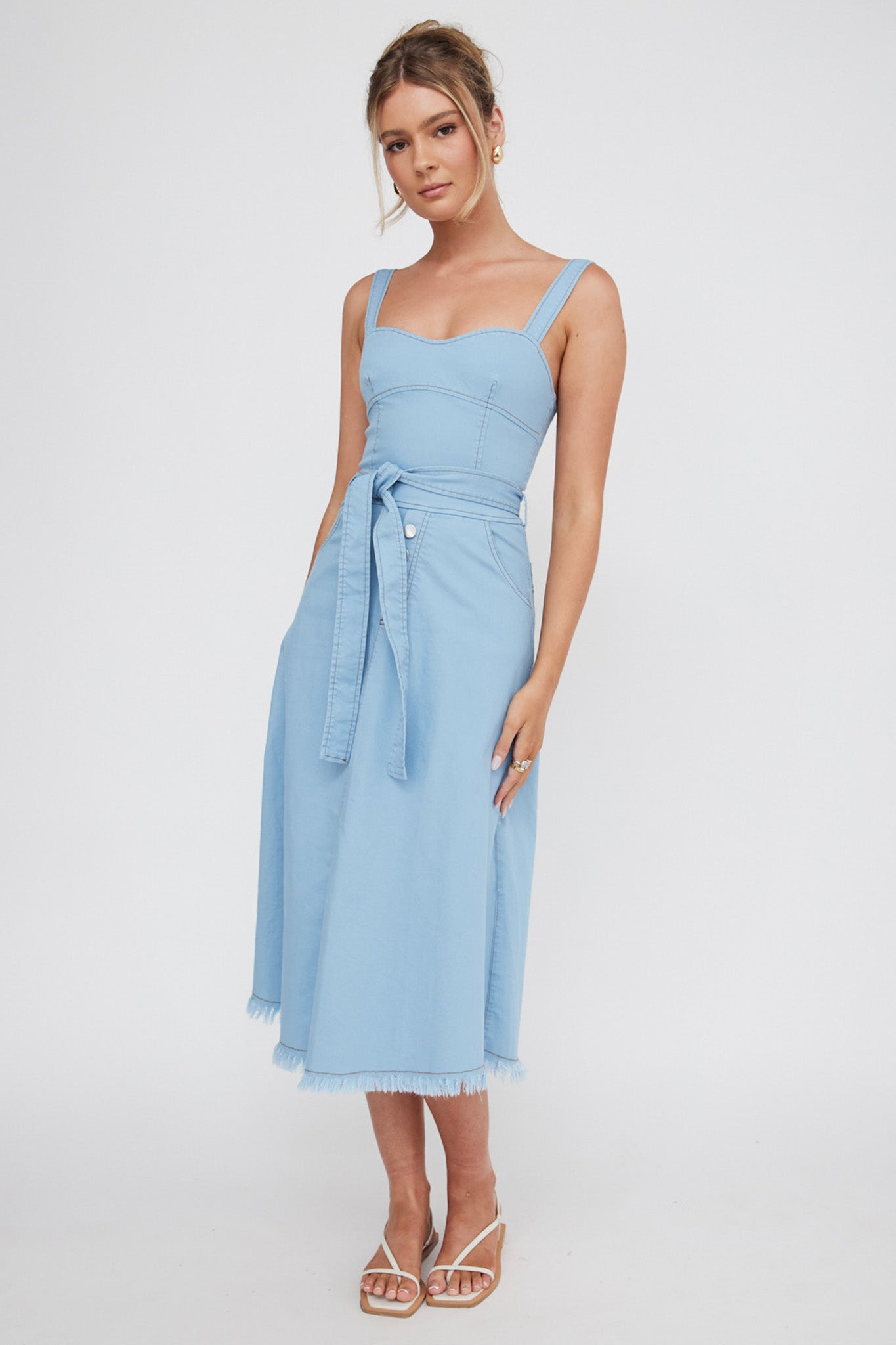 Zenyl Raw Hem Midi Dress Blue