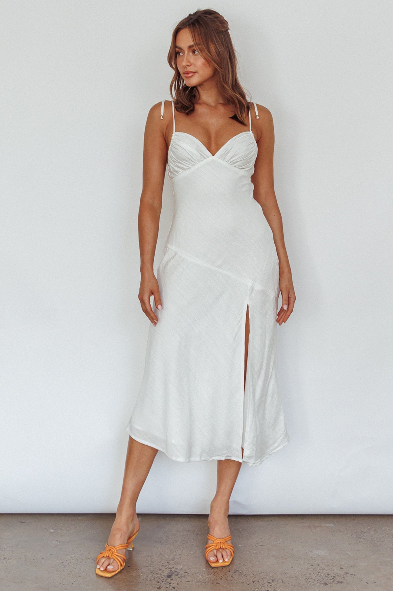 Clovelly Tied Shoulder Midi Dress White