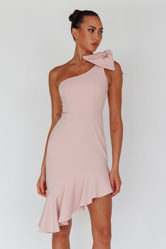 Tiffany One-Shoulder Bow Dress Blush