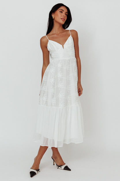 Lake Como Floral Embroidered Midi Dress White