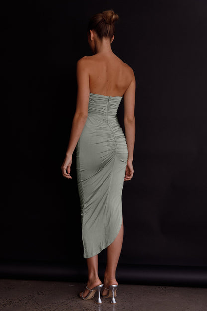 Roma U-Neckline Ruched Midi Dress Pistachio