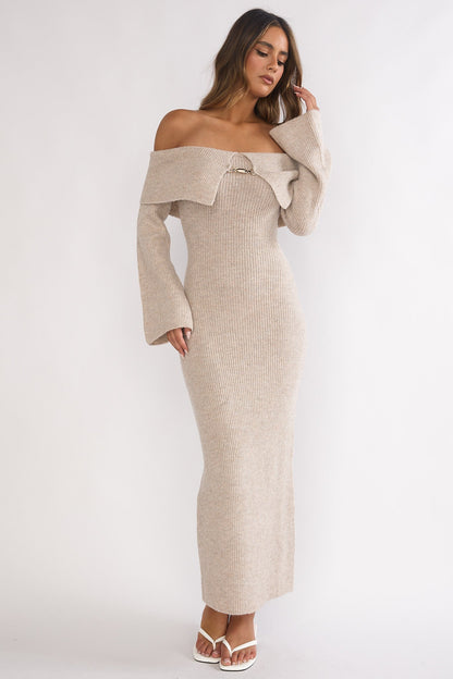 Arwyn Foldover Off-Shoulder Knit Maxi Dress Quinoa