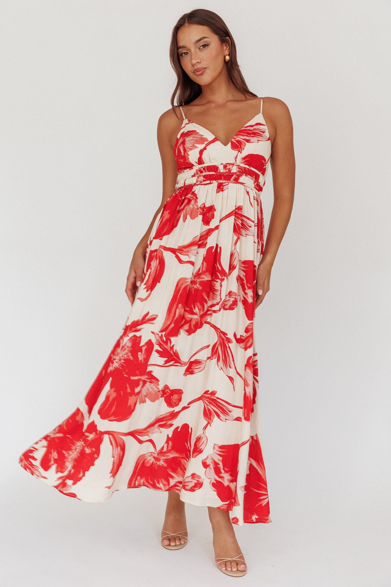 Sunny Afternoon Gathered Waist Maxi Dress Floral Pink