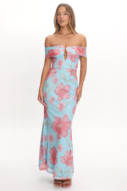Tilda Off-Shoulder Maxi Dress Floral Blue