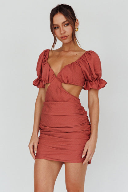 Happy In Love Puff Sleeve Tie Back Dress Rose