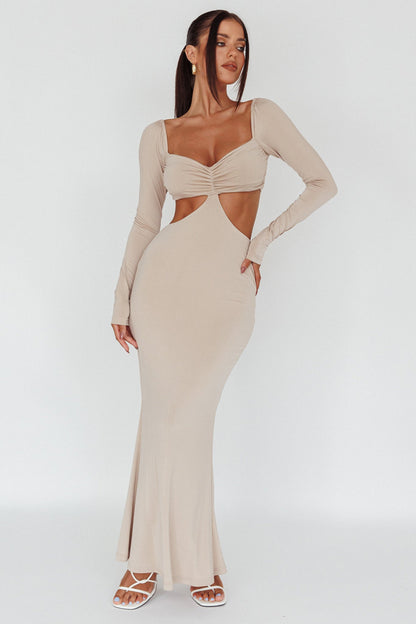 Vienna Long Sleeve Cut-Out Waist Maxi Dress Oat