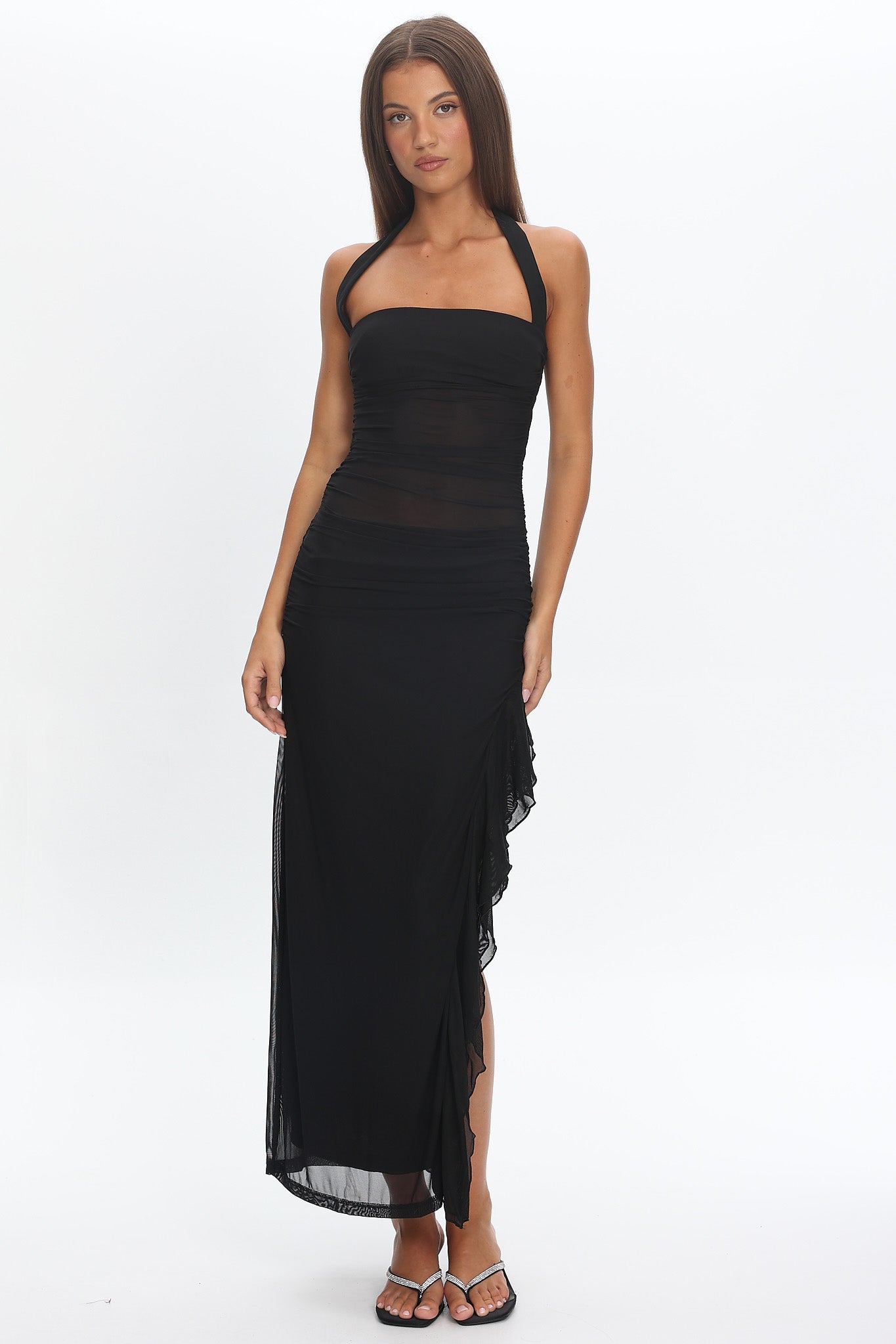 Lorely Halterneck Mesh Maxi Dress Black