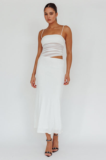 Lorely Ruched Bodice Midi Dress Vanilla