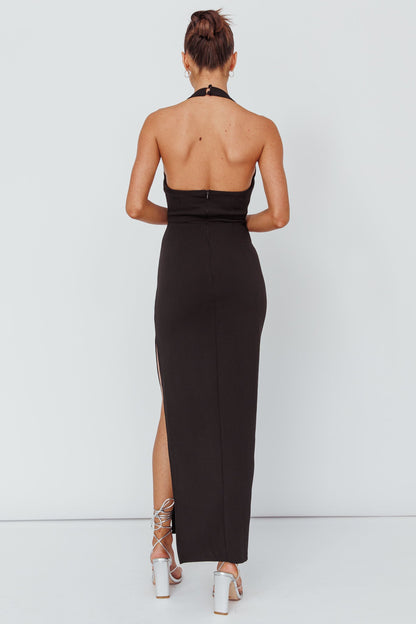 Leading Role Diamante Strap Halter Dress Black