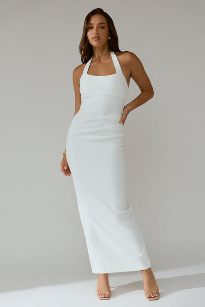 Fire Of Stars Halterneck Bodycon Maxi Dress White