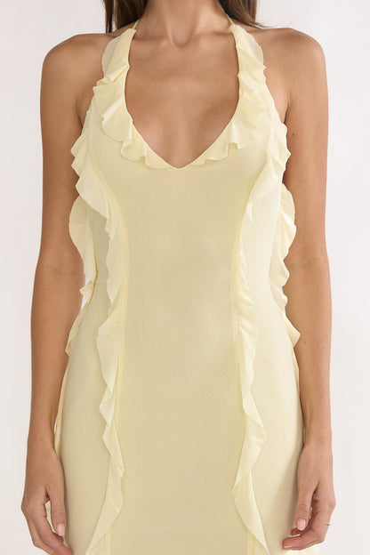 Collins Halter Ruffle Trim Maxi Dress Butter