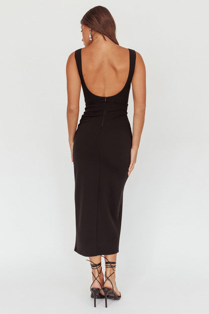 Emille Cut-Out Split Midi Dress Black