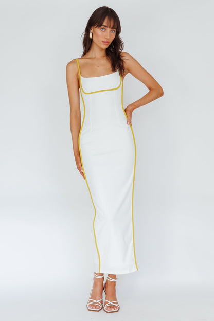 Sunny Coast Piping Trim Maxi Dress White/Yellow