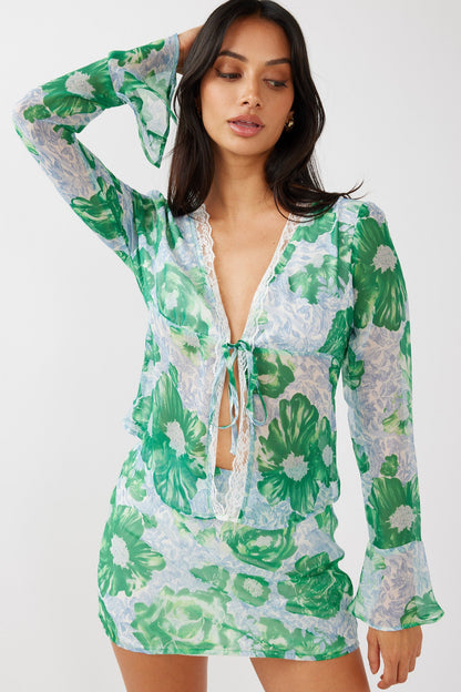 Sincerity Mini Skirt Floral Print Green