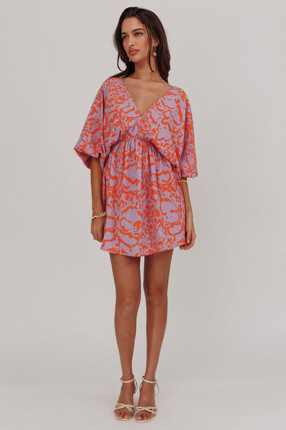 Sugar Coat Print Puff Sleeves Mini Dress Lavender