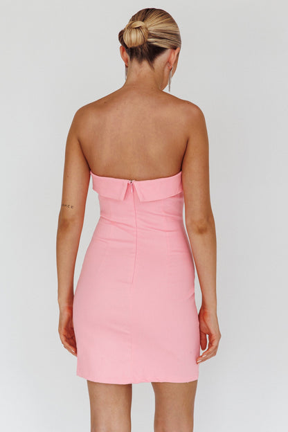 Jordi Foldover Neckline Mini Dress Baby Pink