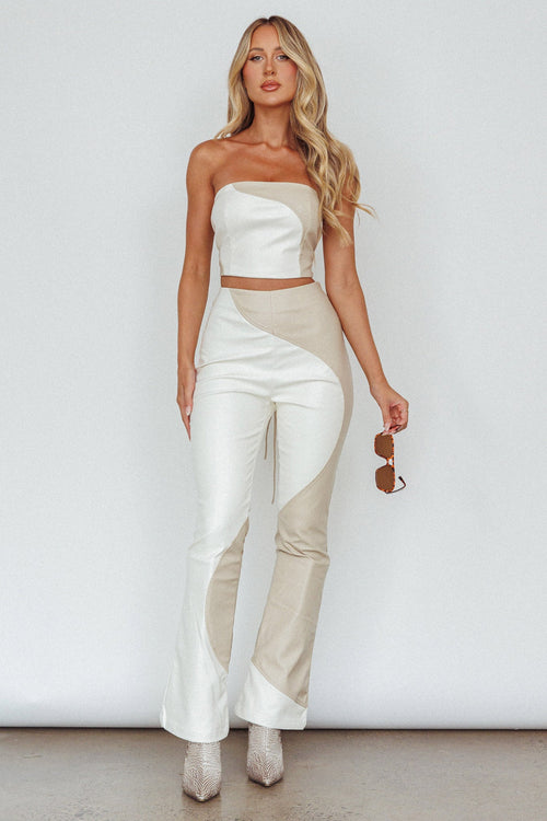 Zebulon Faux Leather Flare Pants Ivory