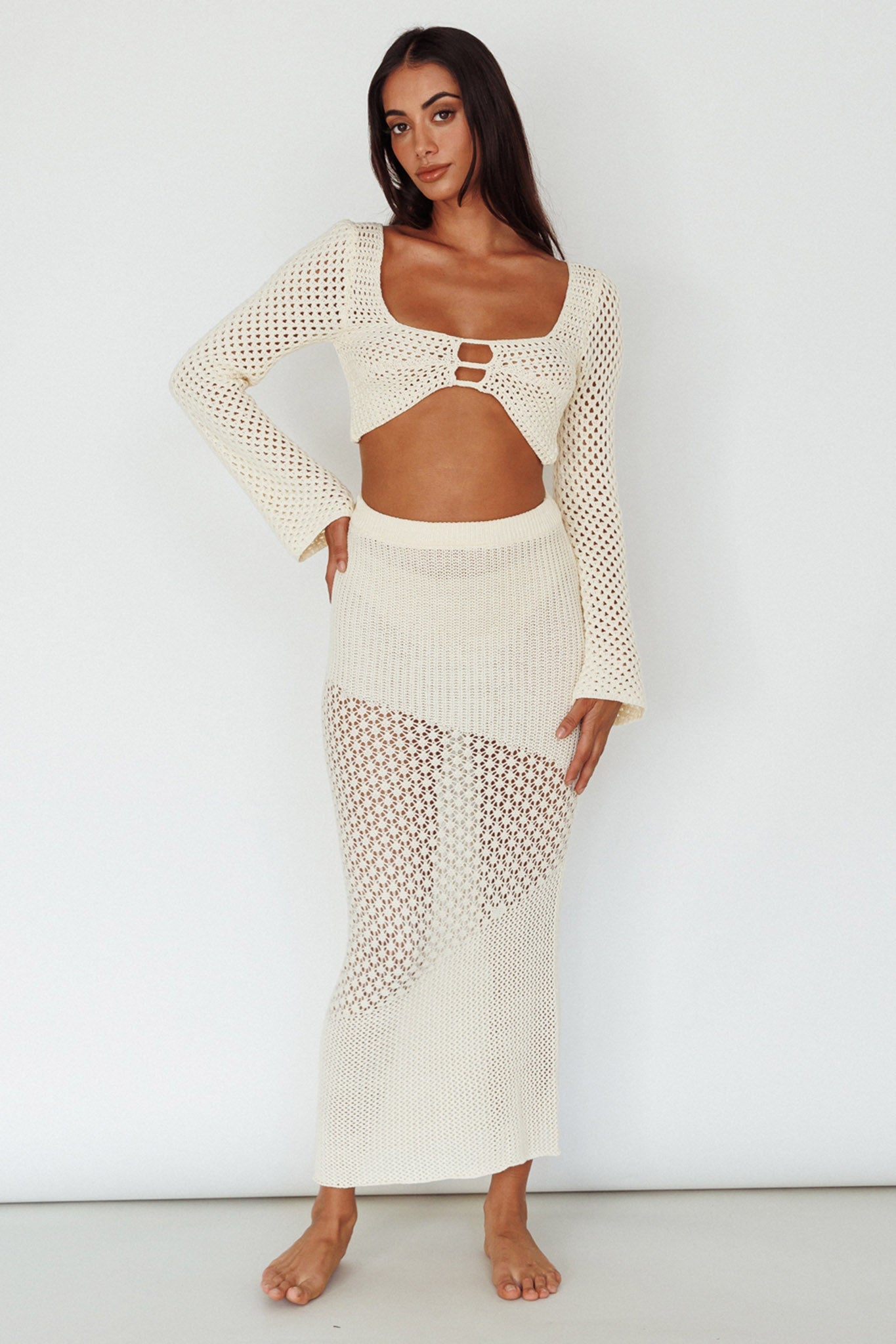 Serenity Sky Crochet Midi Skirt Milk
