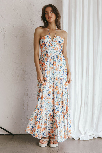 Asiah Halterneck Maxi Dress Floral Orange