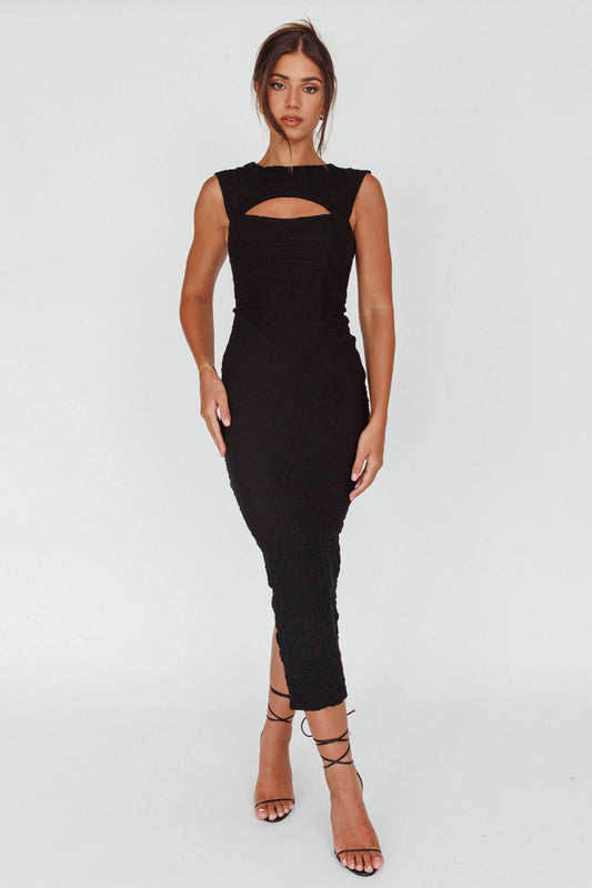Osaka Lace-Up Back Midi Dress Black