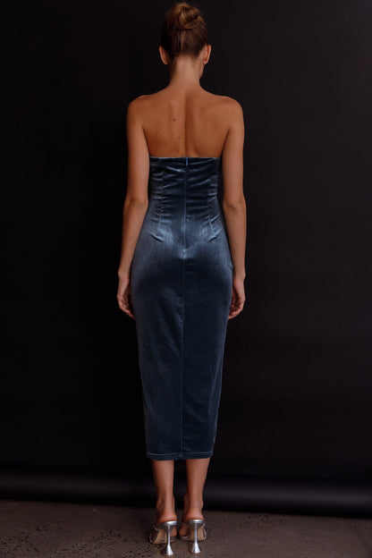 Must Be Fate Velvet Midi Dress Blue