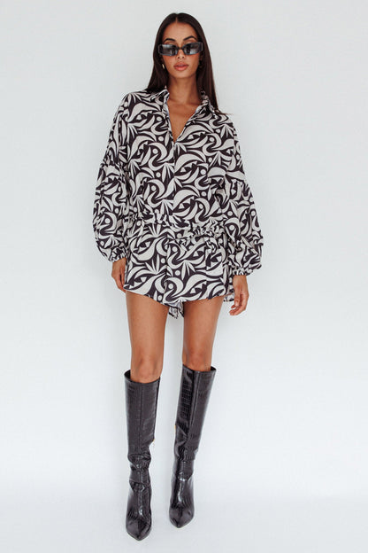 Daytona Beach Long Sleeve Shirt Romper Print Black