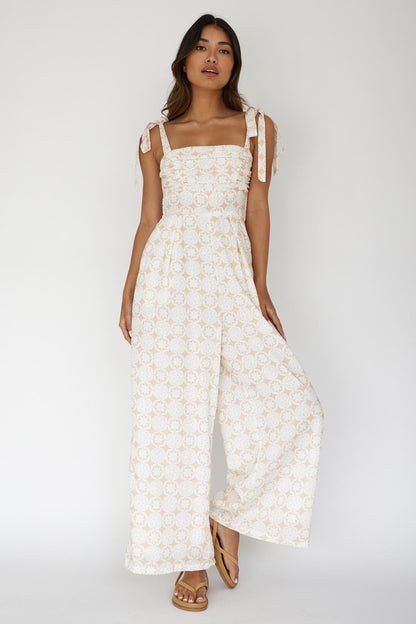 Kersty Tied Shoulder Jumpsuit Beige
