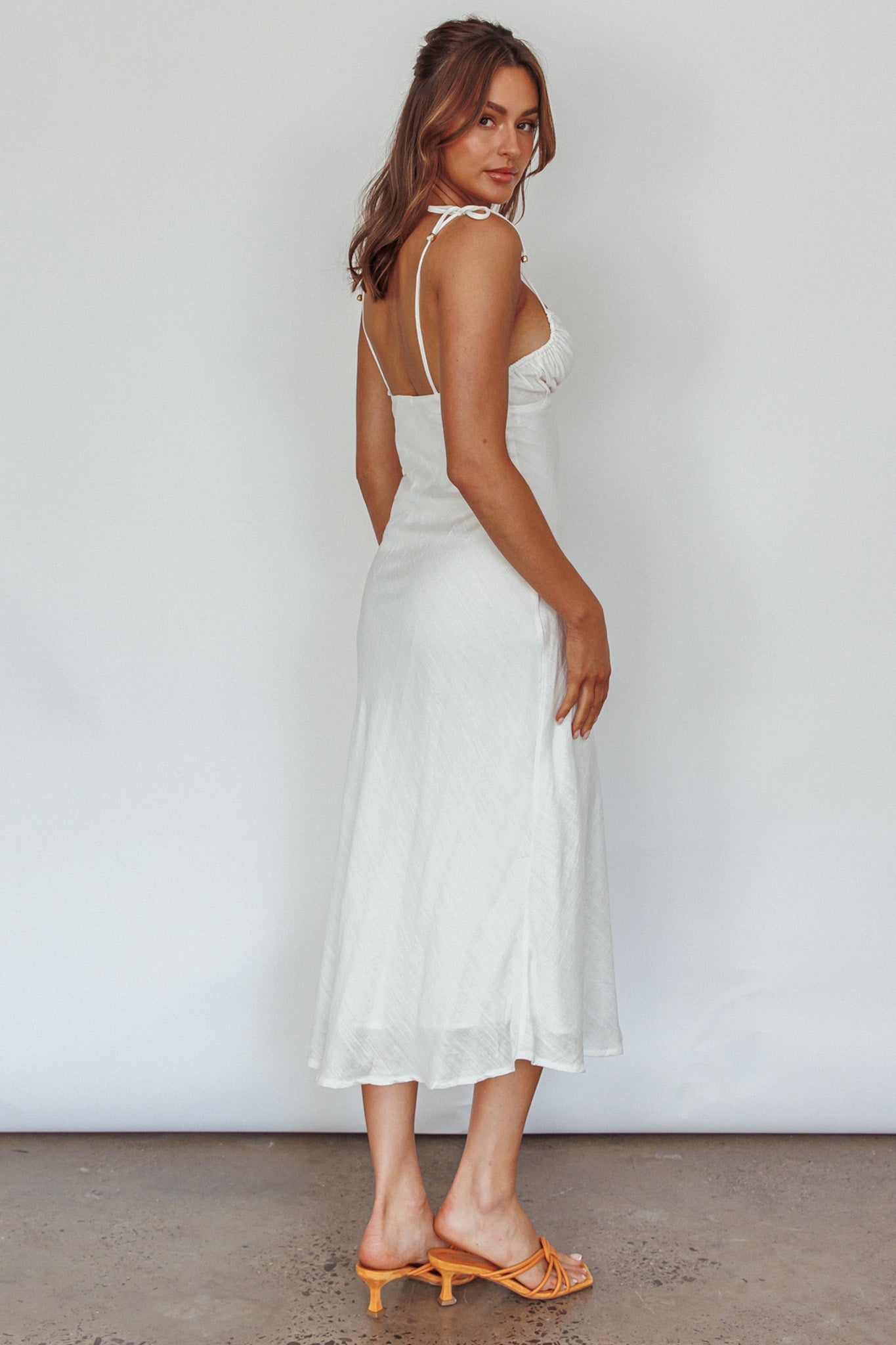 Clovelly Tied Shoulder Midi Dress White