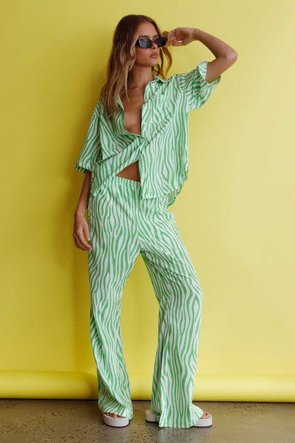 Just A Hunch Button Shirt Zebra Green