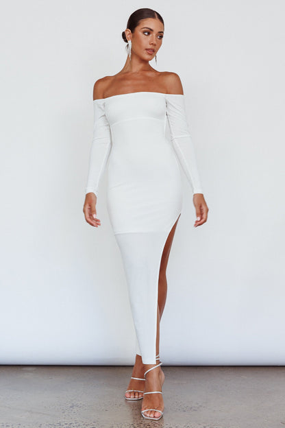 Sentimental Mood Off-Shoulder Midi Dress White