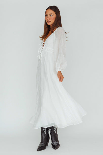 Kylin Balloon Sleeve Tied Bust Maxi Dress White